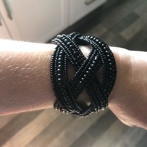 Black beaded cuff bracelet